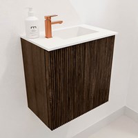 JOYA 40cm toiletmeubel kleur Walnut. Wastafel FAYE positie Rechts 1 kraangat kleur Talc.-3