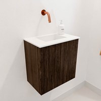 JOYA 40cm toiletmeubel kleur Walnut. Wastafel FAYE positie Midden Zonder kraangat kleur Talc.-3