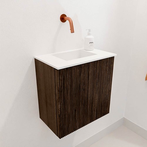 JOYA 40cm cloakroom vanity set color Walnut. Vanity top FAYE position Center without tab hole color Talc.-3