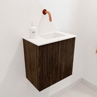 JOYA 40cm meuble lave-main couleur Walnut. Lavabo FAYE position Droite sans trou pour robinet couleur Talc.-3
