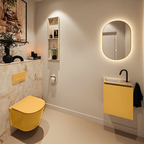 TURE-DLUX 40cm toiletmeubel Ocher. EDEN wastafel Frappe positie links. Met 1 kraangat.-2