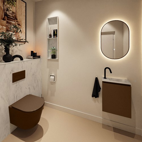 TURE-DLUX 40cm mueble fondo reducido Rust. EDEN lavabo posición Derecho Opalo. 1 orificio.-2