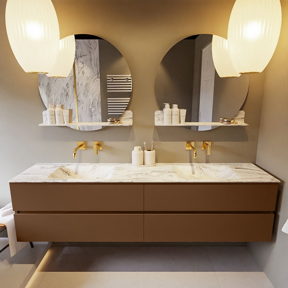 VICA-DLUX 200cm bathroom vanity set Rust 4 drawers. Vanity top CLOUD Double  without tab hole color Glace.