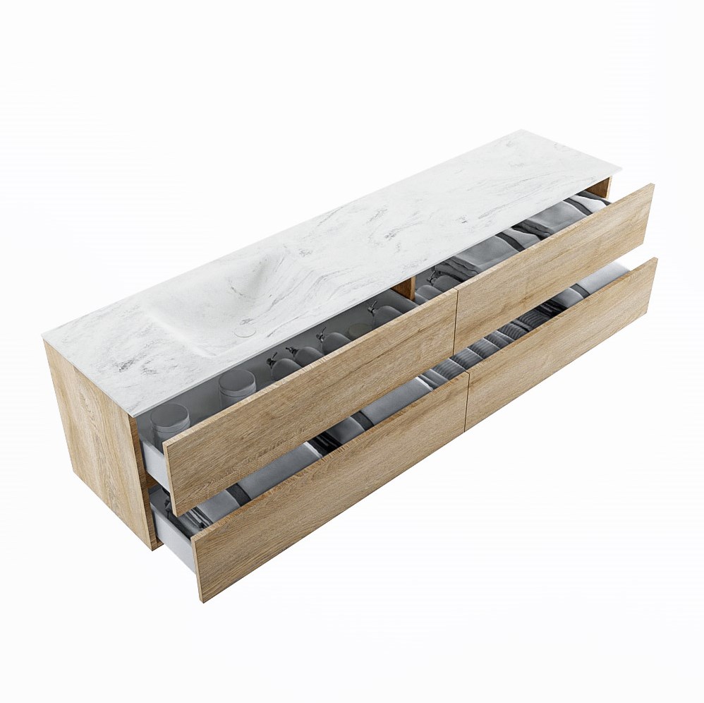 VICA-DLUX 200cm badmeubel onderkast Washed Oak 4 lades. Inbouw