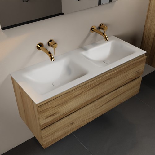 AIVY 120cm badmeubel Chai, wastafel Talc solid surface dubbel zonder kraangat