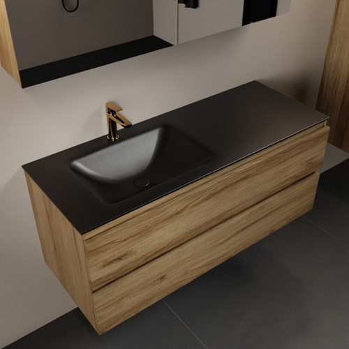 AIVY 120cm badmeubel Chai, wastafel Urban solid surface links 1 kraangat met Spiegelkast