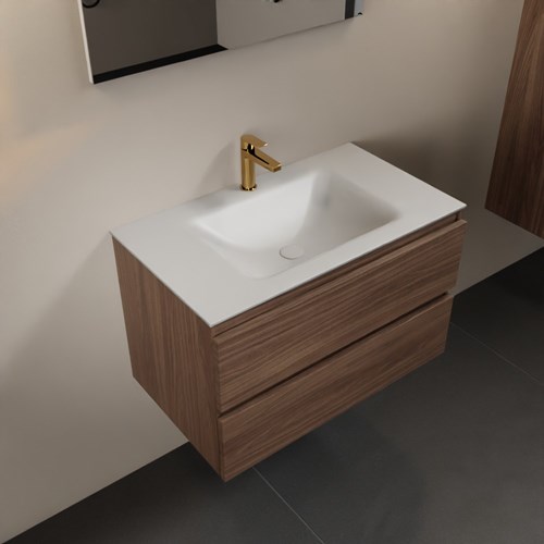 AIVY 80cm badmeubel Mocha, wastafel Talc solid surface midden 1 kraangat