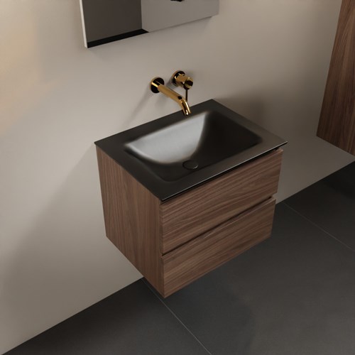 AIVY 60cm badmeubel Mocha, wastafel Urban solid surface midden zonder kraangat