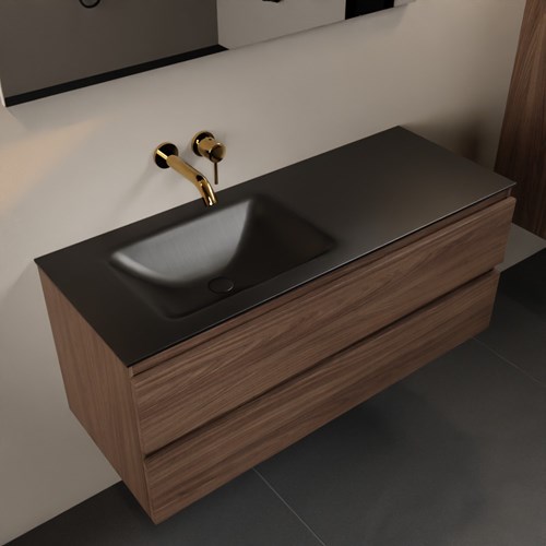 AIVY 120cm badmeubel Mocha, wastafel Urban solid surface links zonder kraangat