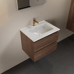 AIVY 60cm mobili da bagno Mocha. Lavabo Bianco lucido Ceramica Centro 1 foro per rubinetto.