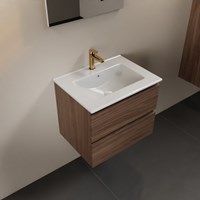 AIVY 60cm bathroom vanity unit Mocha. Vanity top Gloss white Ceramics Center 1 tab hole with Mirror.