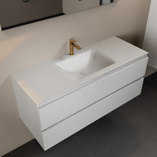 AIVY 120cm badmeubel Talc, wastafel Talc solid surface midden 1 kraangat met Spiegel