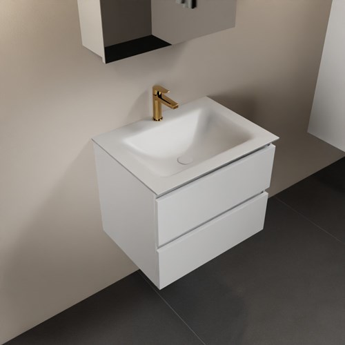 AIVY 60cm badmeubel Talc, wastafel Talc solid surface midden 1 kraangat met Spiegelkast