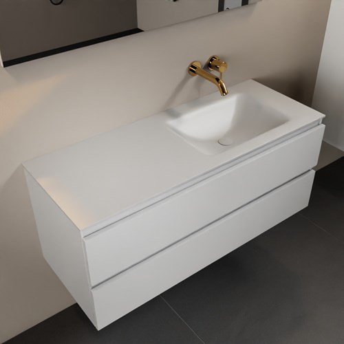 AIVY 120cm badmeubel Talc, wastafel Talc solid surface rechts zonder kraangat