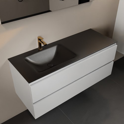 AIVY 120cm badmeubel Talc, wastafel Urban solid surface links 1 kraangat met Spiegel