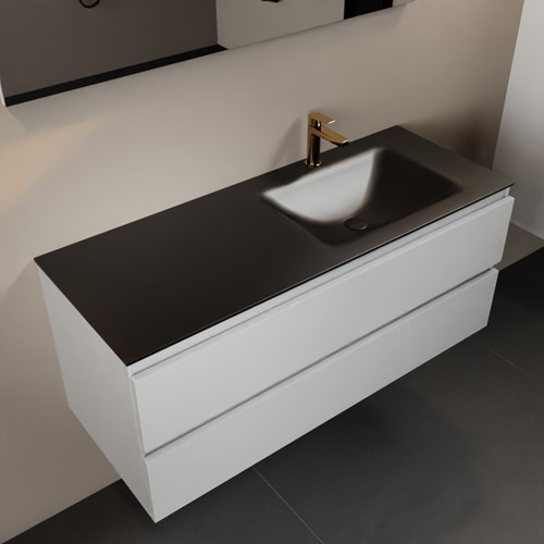 AIVY 120cm badmeubel Talc, wastafel Urban solid surface rechts 1 kraangat