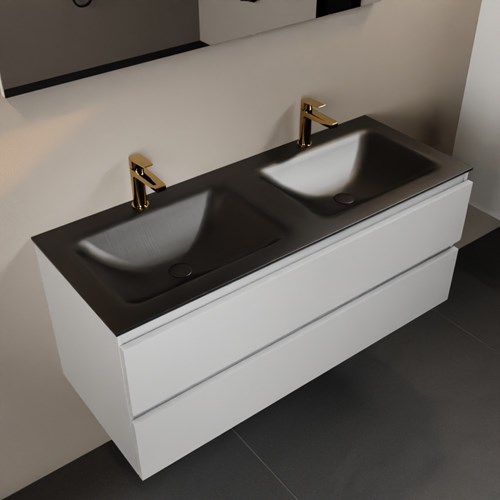 AIVY 120cm badmeubel Talc, wastafel Urban solid surface dubbel 2 kraangaten