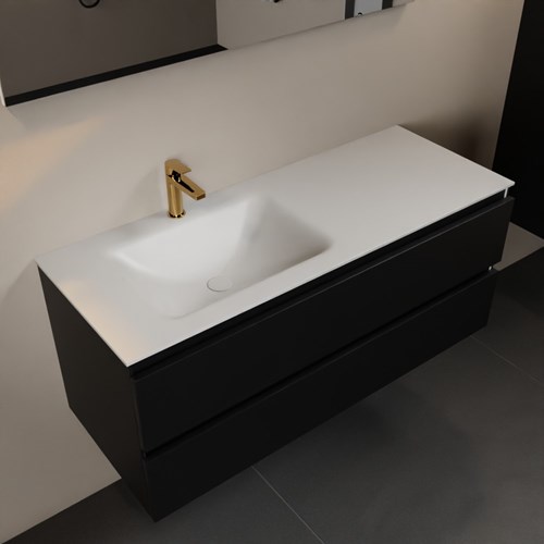AIVY 120cm badmeubel Urban, wastafel Talc solid surface links 1 kraangat met Spiegel