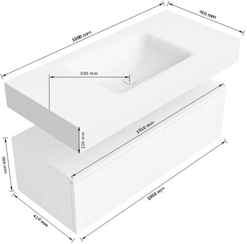 Lijntekening | ALAN 2 | Onderkast 100cm | Midden | 1 Lade