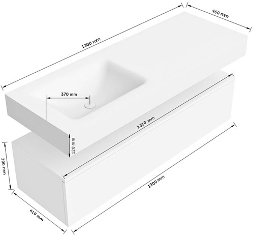 Lijntekening | ALAN 2 | Onderkast 130cm | Links | 1 Lade