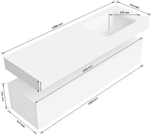Lijntekening | ALAN 2 | Onderkast 150cm | Rechts | 1 Lade