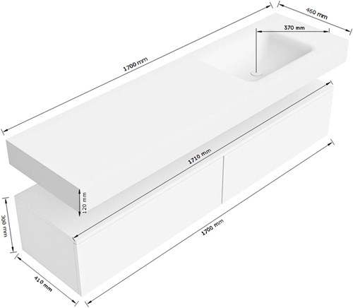 Lijntekening | ALAN 2 | Onderkast 170cm | Rechts | 2 Lades