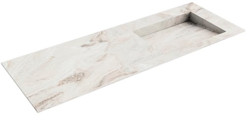 AVON Frappe solid surface inbouw wastafel 131cm. Positie wasbak Rechts. 