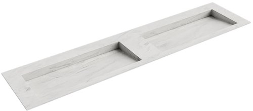 AVON Opalo solid surface inbouw wastafel 201cm. Positie wasbak Dubbel. 