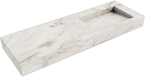 AVON Frappe vrijhangende wastafel 141cm. Positie wasbak Rechts rand 12cm. 