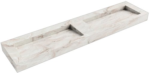 AVON Frappe vrijhangende wastafel 201cm. Positie wasbak Dubbel rand 12cm. 