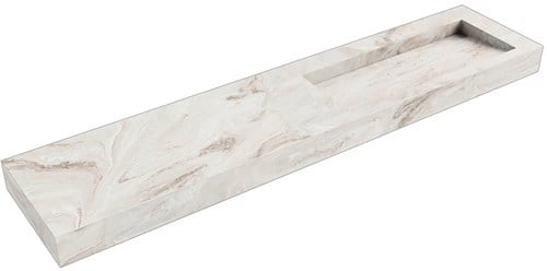 AVON Frappe vrijhangende wastafel 210cm. Positie wasbak Rechts rand 12cm. 