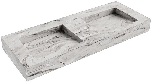 AVON Glace vrijhangende wastafel 121cm. Positie wasbak Dubbel rand 12cm. 