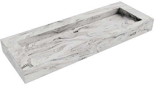 AVON Glace vrijhangende wastafel 130cm. Positie wasbak Midden rand 12cm. 