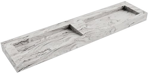 AVON Glace vrijhangende wastafel 201cm. Positie wasbak Dubbel rand 12cm. 