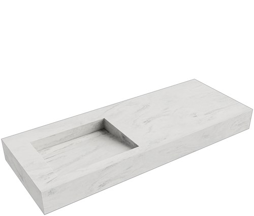 AVON Opalo vrijhangende wastafel 120cm. Positie wasbak Links rand 12cm. 