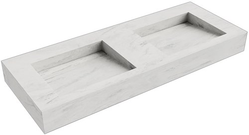 AVON Opalo vrijhangende wastafel 121cm. Positie wasbak Dubbel rand 12cm. 
