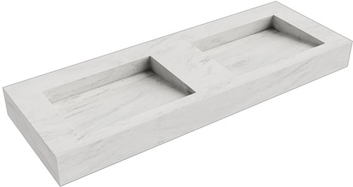 AVON Opalo vrijhangende wastafel 131cm. Positie wasbak Dubbel rand 12cm. 