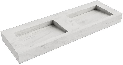 AVON Opalo vrijhangende wastafel 140cm. Positie wasbak Dubbel rand 12cm. 