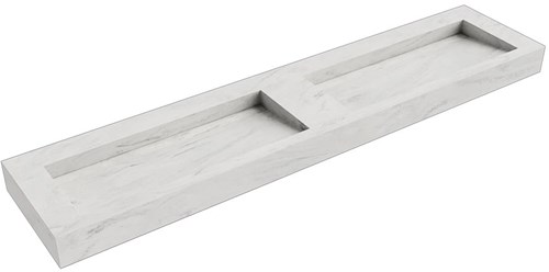 AVON Opalo vrijhangende wastafel 210cm. Positie wasbak Dubbel rand 12cm. 