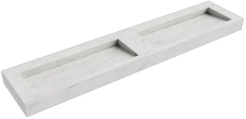 AVON Opalo vrijhangende wastafel 220cm. Positie wasbak Dubbel rand 12cm. 