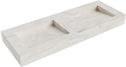AVON Ostra vrijhangende wastafel 130cm. Positie wasbak Dubbel rand 12cm. 