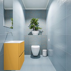ADA 40cm toiletmeubel ocher. LEX wastafel talc positie links. Zonder kraangat