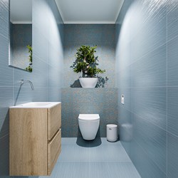 ADA 40cm toiletmeubel washed oak. LEX wastafel talc positie midden. Zonder kraangat