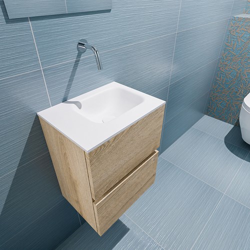 ADA 40cm mueble fondo reducido Washed Oak. LEX lavabo Talc posición Derecho sin orificio.-2