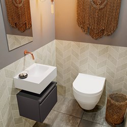 ANDOR 40cm toiletmeubel dark grey. LEX 40cm wastafel talc positie rechts. Zonder kraangat