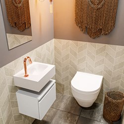 ANDOR 40cm toiletmeubel talc. LEX 40cm wastafel talc positie rechts. Met 1 kraangat