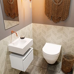 ANDOR 40cm toiletmeubel talc. LEX 40cm wastafel talc positie links. Zonder kraangat