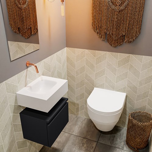 ANDOR 40cm toiletmeubel urban. LEX 40cm wastafel talc positie midden. Zonder kraangat