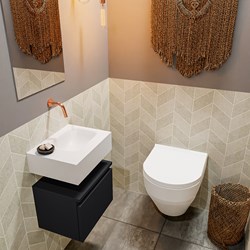 ANDOR 40cm toiletmeubel urban. LEX 40cm wastafel talc positie rechts. Zonder kraangat