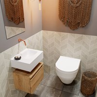ANDOR 40cm mobile lavabo Washed Oak. Lavabo LEX Talc posizione Destra senza foro per il rubinetto.